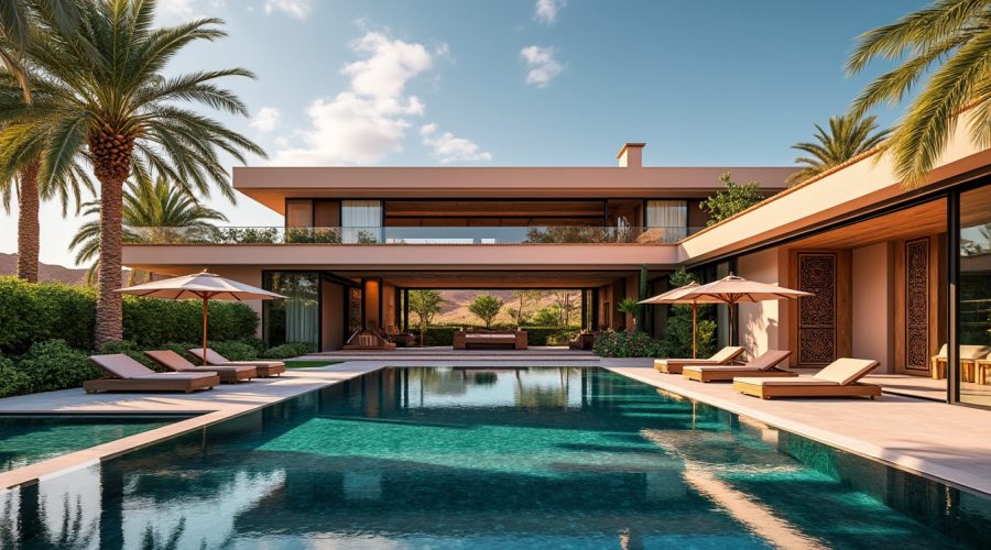 découvrez la résidence exceptionnelle à marrakech, inspirée de l'univers de james bond, désormais disponible à la vente pour plus de 2 millions d'euros. un mélange parfait de luxe, de sophistication et de design élégant dans un cadre envoûtant.